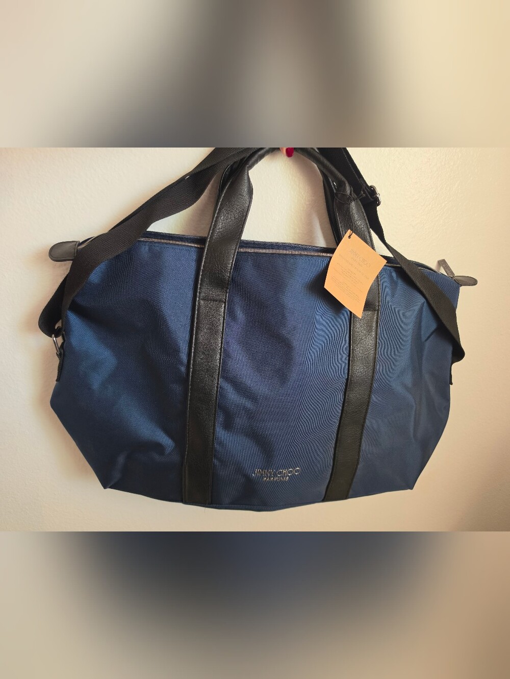 Jimmy Choo Men’s Navy Weekender Bag with Black Leather Trim